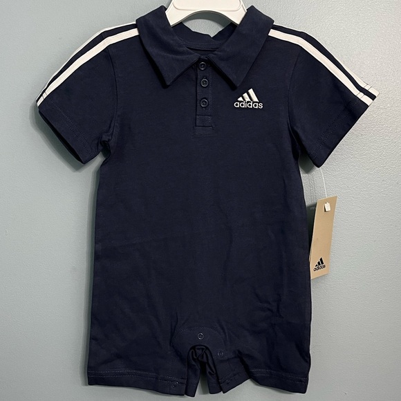 Boys 12 month Adidas Blue Polo Short Sleeve Jumpsuit Romper - Picture 2 of 11